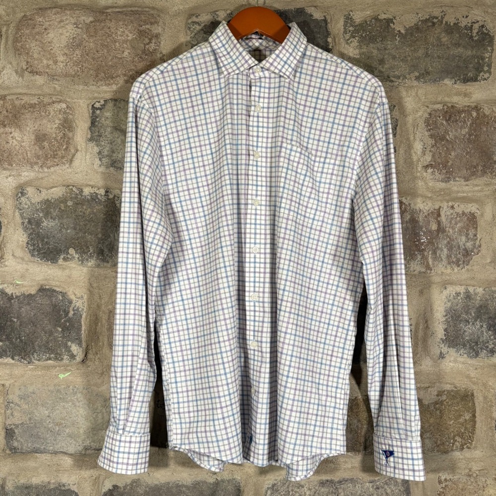 Johnnie-O Performance Shirt Medium Plaid‎ Golf Resort Button Down Long Sleeve